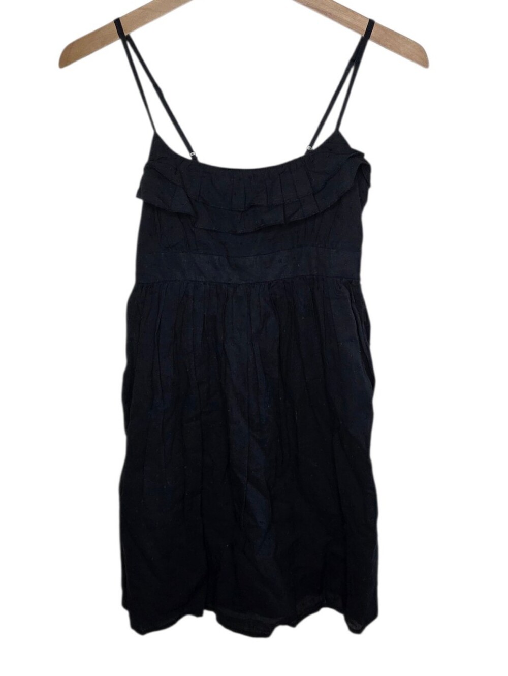 Xhilaration Black Swiss Dot Textured Ruffle Sun Dress Size Small Y2K Whimsigoth